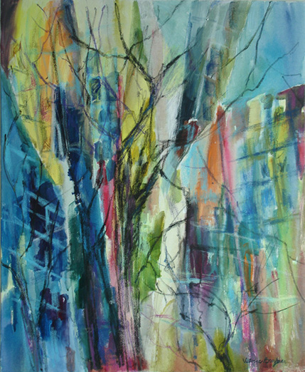 Downtown Toronto. First Impression<br>2010. 24″x30″. Acrylic & oil pastel on canvas<br>In private collection