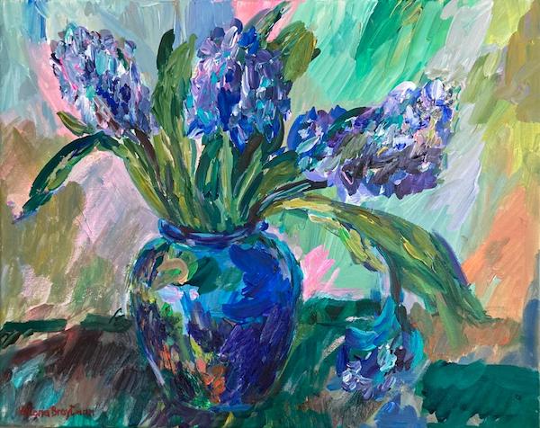 Blue Hyacinths<br>2022. 20″x16″. Acrylic on canvas<br>In private collection