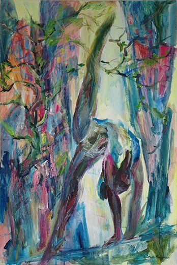 Alchemy of the Human Spirit. Gymnast Sculpture. Los Angeles<br>2011. 24&Prime;x36&Prime;. Acrylic & oil pastel on canvas<br>In private collection
