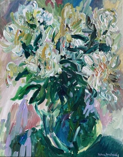 Peonies in a Glass Vase<br>2022. 16&Prime;x20&Prime;. Acrylic on canvas<br>In private collection