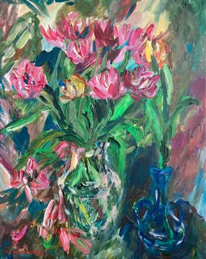 Tulips in Bloom<br>2023. 16&Prime;x20&Prime;. Acrylic on canvas