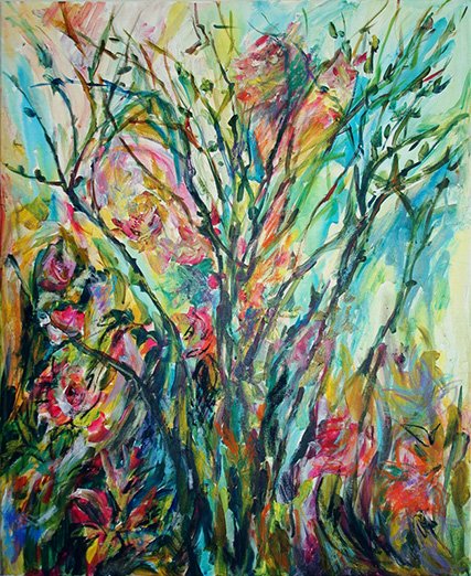 Dreams<br>2012. 24&Prime;x30&Prime;. Acrylic & oil pastel on canvas