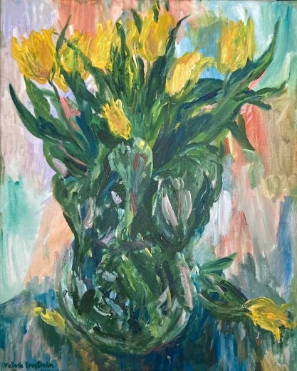 Yellow Tulips<br>2026. 16&Prime;x20&Prime;. Acrylic on canvas