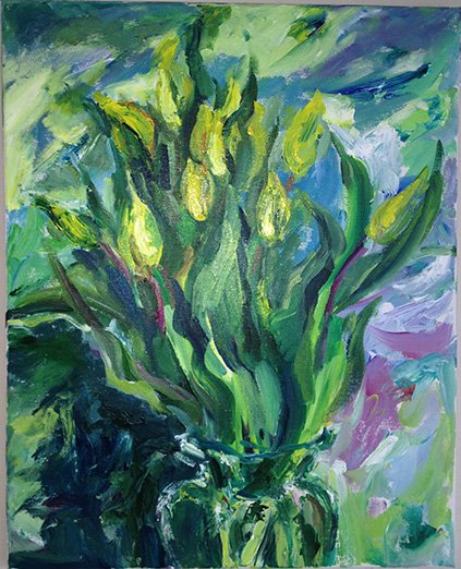 Green Tulips<br>2013. 16&Prime;x20&Prime;. Acrylic on canvas<br>In private collection