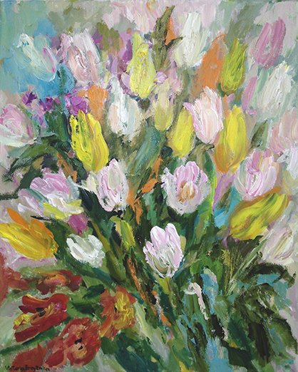 Tulips<br>2014. 16&Prime;x20&Prime;. Acrylic on canvas<br>In private collection