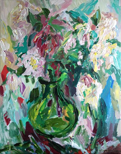 Green Vase<br>2015. 22&Prime;x28&Prime;. Acrylic on canvas