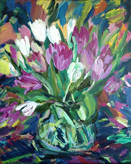 Tulips<br>2016. 16&Prime;x20&Prime;. Acrylic on canvas<br>In private collection