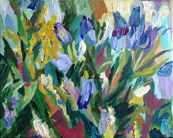 Blue Tulips<br>2016. 20&Prime;x16&Prime;. Acrylic on canvas<br>In private collection