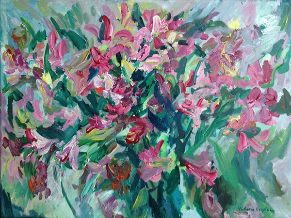 Alstroemerias<br>2017. 24&Prime;x18&Prime;. Acrylic on canvas
