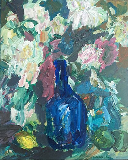 Blue Bottle. Still Life<br>2018. 16&Prime;x20&Prime;. Acrylic on canvas<br>In private collection