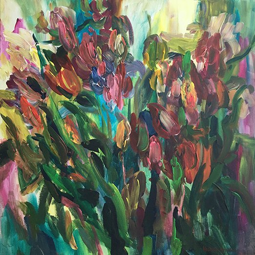 Tulips<br>2020. 24&Prime;x24&Prime;. Acrylic on canvas<br>In private collection