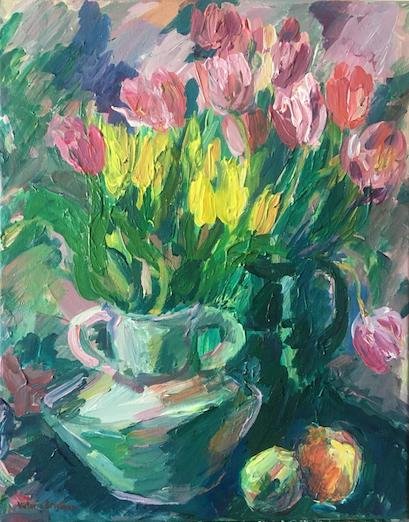 Tulips<br>2021. 20&Prime;x24&Prime;. Acrylic on canvas<br>In private collection