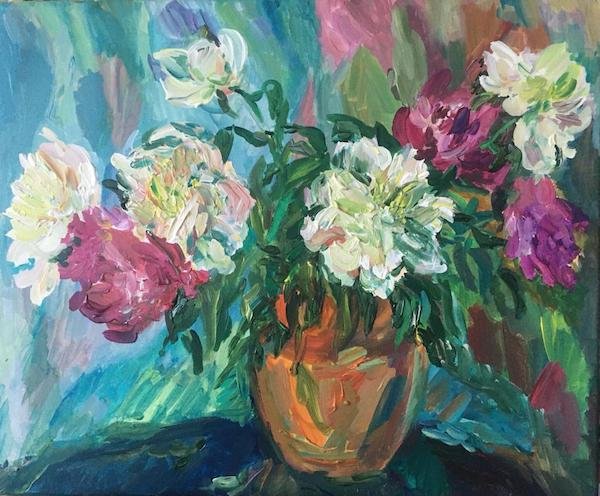 Peonies<br>2021. 24&Prime;x20&Prime;. Acrylic on canvas<br>In private collection