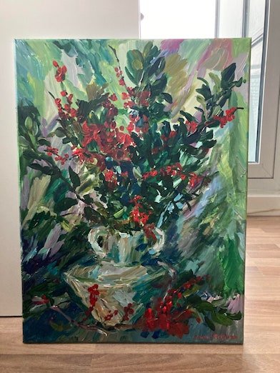 Christmas Berries<br>2021. 18&Prime;x24&Prime;. Acrylic on canvas