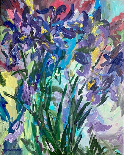 Irises<br>2022. 16&Prime;x20&Prime;. Acrylic on canvas
