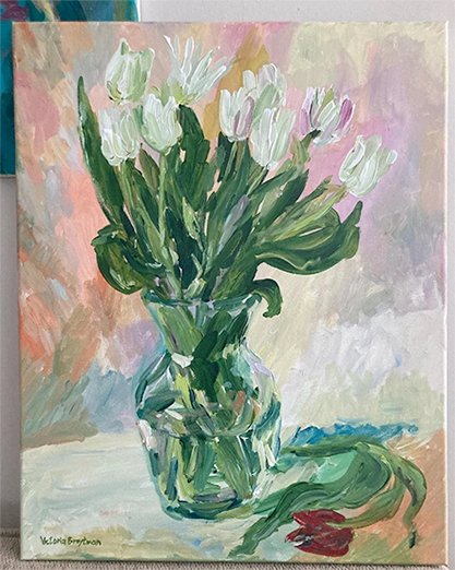 White Tulips<br>2022. 16&Prime;x20&Prime;. Acrylic on canvas<br>In private collection