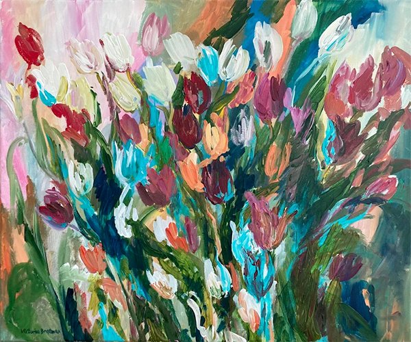 Blue Tulips<br>2022. 24&Prime;x20&Prime;. Acrylic on canvas<br>In private collection