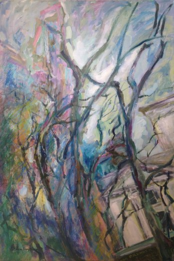 New York Whirl<br>2011. 24&Prime;x36&Prime;. Acrylic & oil pastel on canvas