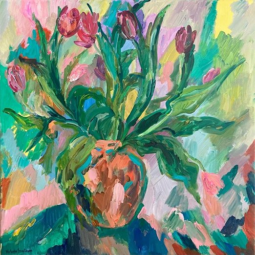 Tulips<br>2022. 24&Prime;x24&Prime;. Acrylic on canvas