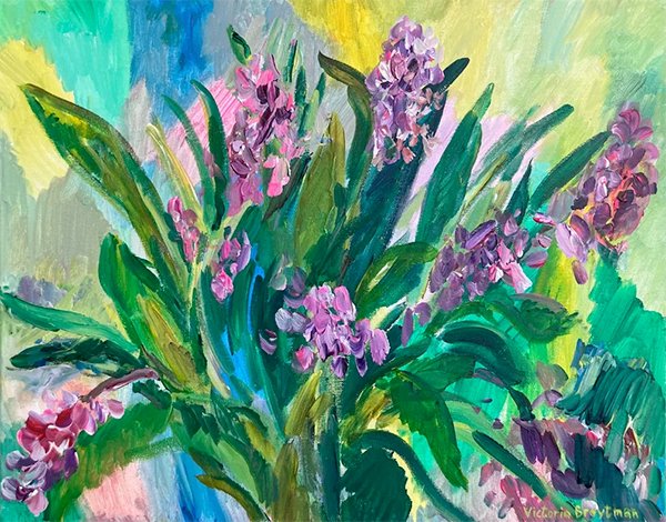 Hyacinths<br>2022. 20&Prime;x16&Prime;. Acrylic on canvas<br>In private collection