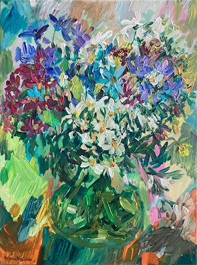 Daisies<br>2022. 18&Prime;x24&Prime;. Acrylic on canvas<br>In private collection